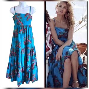 J Crew Lobster Print Tiered Maxi Dress  Ultramarine Blue Pockets Sz 00 SOLD OUT